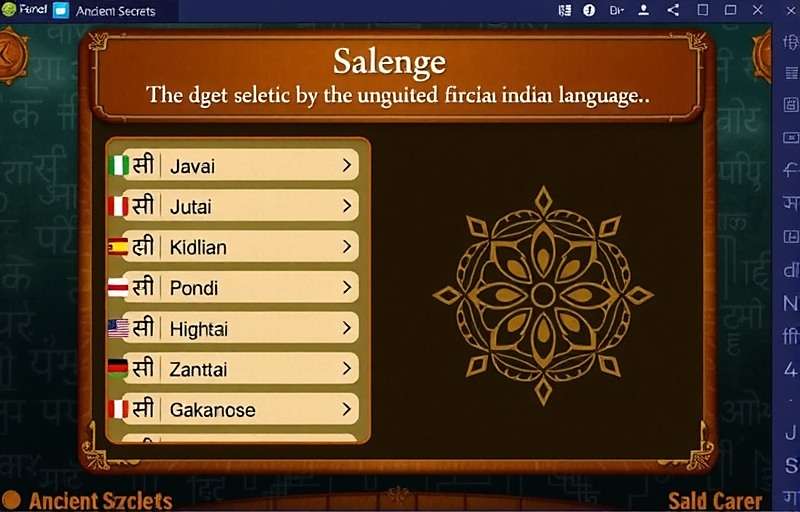 Fennel Ancient Secrets Language Support Fennel Ancient Secrets showing language selection screen with various Indian languages